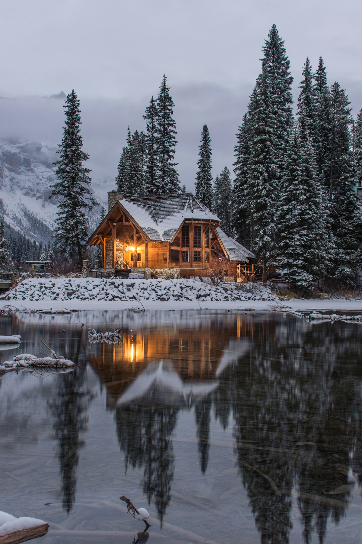 TinyHeight cabin in winter forest